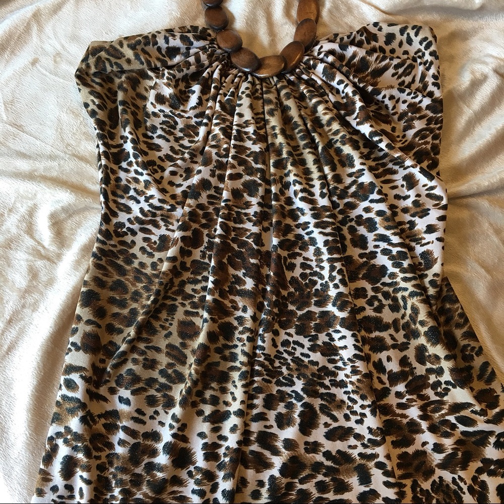 Marineblu Leopard Print Top with Wooden Bead Detail